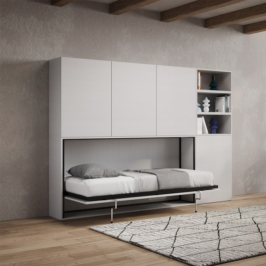 Horizontales Klappbett mit Regal Weiß Kando F Aktion Horizontales Klappbett mit Regal Weiß Kando F Aktion