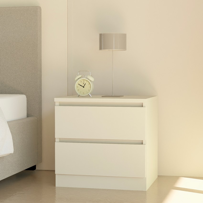 moderne Kommode Nachttisch mit 2 Schubladen, weißes Holz, Schlafzimmer Harlene Aktion moderne Kommode Nachttisch mit 2 Schubladen, weißes Holz, Schlafzimmer Harlene Aktion