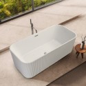 Freistehende rechteckige Badewanne aus weißem, gerilltem Acryl 170x75cm Lemno Aktion