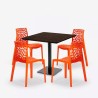 Couchtisch-Set aus Holz und Metall Horeca 90x90cm 4 stapelbare Designer-Stühle Dustin 