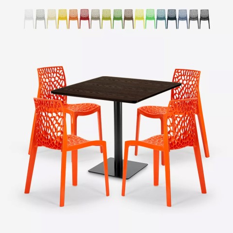 Couchtisch-Set aus Holz und Metall Horeca 90x90cm 4 stapelbare Designer-Stühle Dustin Aktion
