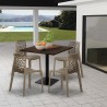 Couchtisch-Set aus Holz und Metall Horeca 90x90cm 4 stapelbare Designer-Stühle Dustin 