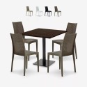 Holz-Couchtisch-Set 90x90cm Horeca 4 stapelbare Poly-Rattan-Stühle Barrett Aktion