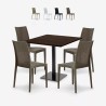 Holz-Couchtisch-Set 90x90cm Horeca 4 stapelbare Poly-Rattan-Stühle Barrett Aktion