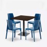 Holz Metall Couchtisch Set Horeca 90x90cm 4 stapelbare Stühle Bar Restaurant Yanez 