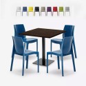 Holz Metall Couchtisch Set Horeca 90x90cm 4 stapelbare Stühle Bar Restaurant Yanez Aktion