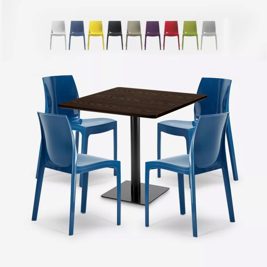 Holz Metall Couchtisch Set Horeca 90x90cm 4 stapelbare Stühle Bar Restaurant Yanez Aktion Holz Metall Couchtisch Set Horeca 90x90cm 4 stapelbare Stühle Bar Restaurant Yanez Aktion