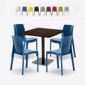 Holz Metall Couchtisch Set Horeca 90x90cm 4 stapelbare Stühle Bar Restaurant Yanez Aktion