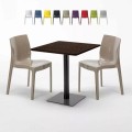 Quadratisch Tisch Holzeffekt 70x70 cm mit Bunten Stühlen Ice Melon Aktion
