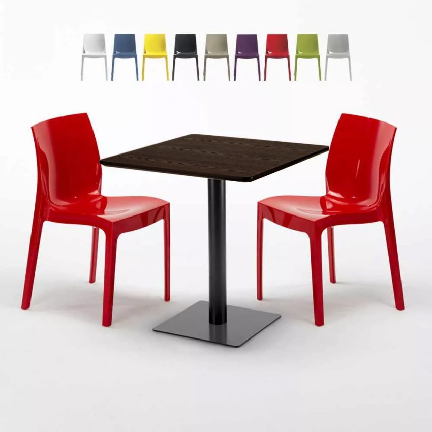 Quadratisch Tisch Holzeffekt 70x70 cm mit Bunten Stühlen Ice Melon Eigenschaften Quadratisch Tisch Holzeffekt 70x70 cm mit Bunten Stühlen Ice Melon Eigenschaften