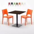 Quadratisch Tisch Holzeffekt 70x70 cm mit 2 Bunten Stühlen Paris Melon Aktion