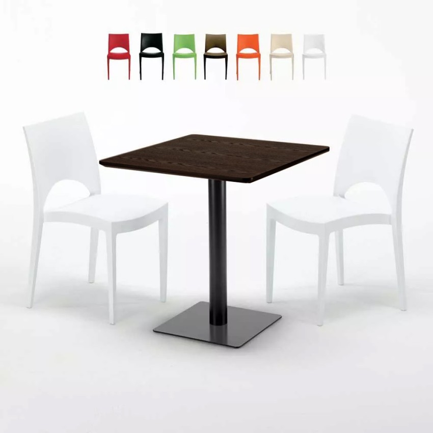 Quadratisch Tisch Holzeffekt 70x70 cm mit 2 Bunten Stühlen Paris Melon Rabatte Quadratisch Tisch Holzeffekt 70x70 cm mit 2 Bunten Stühlen Paris Melon Rabatte