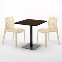 Quadratisch Tisch Holzeffekt 70x70 cm mit 2 Bunten Stühlen Gruvyer Melon 