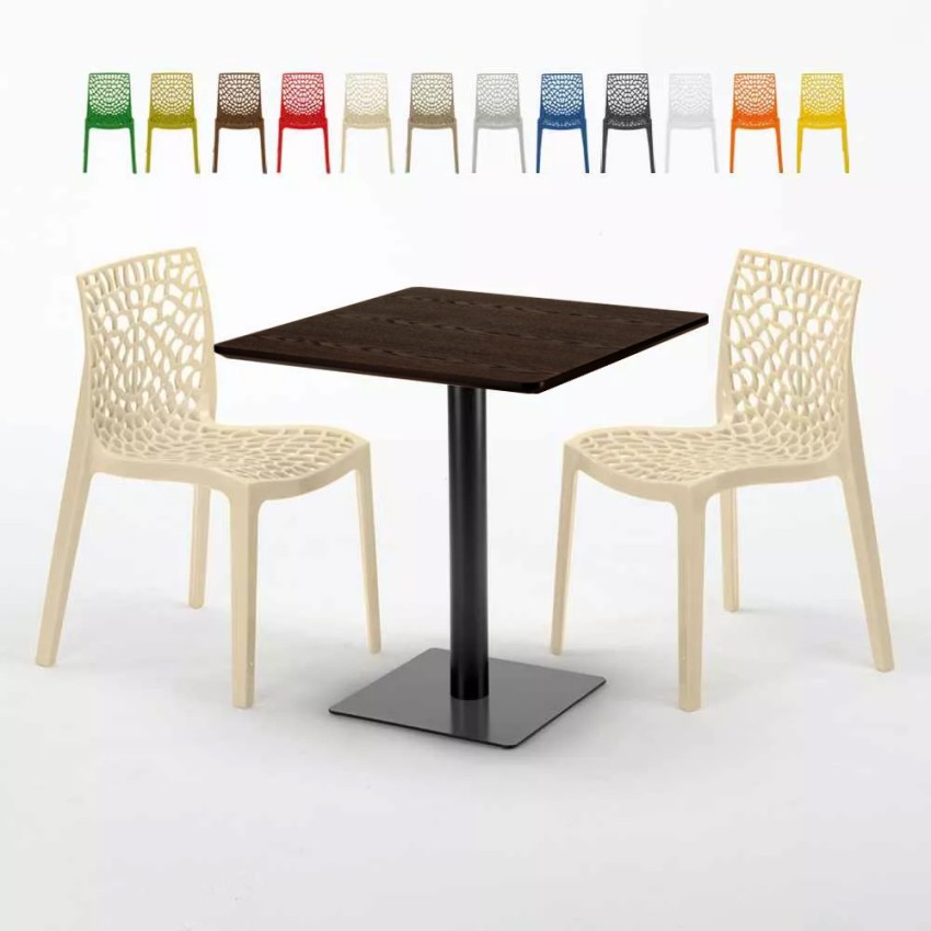 Quadratisch Tisch Holzeffekt 70x70 cm mit 2 Bunten Stühlen Gruvyer Melon Rabatte Quadratisch Tisch Holzeffekt 70x70 cm mit 2 Bunten Stühlen Gruvyer Melon Rabatte