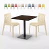 Quadratisch Tisch Holzeffekt 70x70 cm mit 2 Bunten Stühlen Gruvyer Melon Rabatte