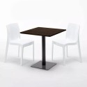 Quadratisch Tisch Holzeffekt und Schwarz Stahlfuß 60x60 cm mit 2 Bunten Stühlen Ice Kiss 