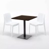 Quadratisch Tisch Holzeffekt und Schwarz Stahlfuß 60x60 cm mit 2 Bunten Stühlen Ice Kiss 