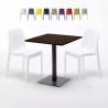 Quadratisch Tisch Holzeffekt und Schwarz Stahlfuß 60x60 cm mit 2 Bunten Stühlen Ice Kiss Lagerbestand