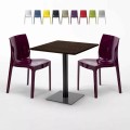 Quadratisch Tisch Holzeffekt und Schwarz Stahlfuß 60x60 cm mit 2 Bunten Stühlen Ice Kiss Aktion