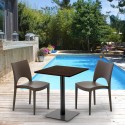 Quadratisch Tisch Holzeffekt und Schwarz Stahlfuß 60x60 cm mit 2 Bunten Stühlen Paris Kiss 