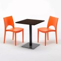 Quadratisch Tisch Holzeffekt und Schwarz Stahlfuß 60x60 cm mit 2 Bunten Stühlen Paris Kiss 