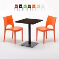 Quadratisch Tisch Holzeffekt und Schwarz Stahlfuß 60x60 cm mit 2 Bunten Stühlen Paris Kiss Aktion