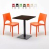 Quadratisch Tisch Holzeffekt und Schwarz Stahlfuß 60x60 cm mit 2 Bunten Stühlen Paris Kiss Aktion