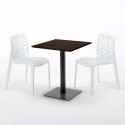 Quadratisch Tisch Holzeffekt und Schwarz Stahlfuß 60x60 cm mit 2 Bunten Stühlen Gruvyer Kiss 