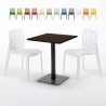 Quadratisch Tisch Holzeffekt und Schwarz Stahlfuß 60x60 cm mit 2 Bunten Stühlen Gruvyer Kiss Lagerbestand