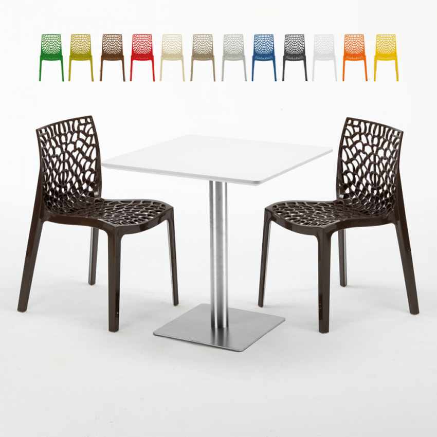 Weiß Tisch Stahlfuß Quadratisch 70x70 cm 2 Bunte Stühle Gruvyer Strawberry Eigenschaften Weiß Tisch Stahlfuß Quadratisch 70x70 cm 2 Bunte Stühle Gruvyer Strawberry Eigenschaften