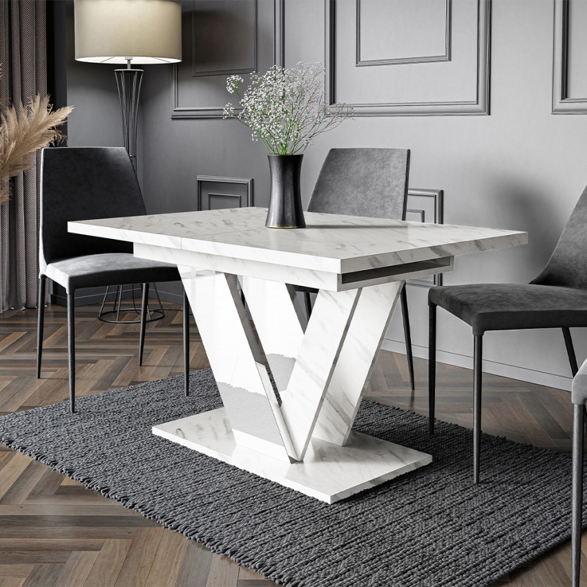 Ausziehtisch 120-160x80cm Küche Marmoreffekt weiß Dubai Aktion Ausziehtisch 120-160x80cm Küche Marmoreffekt weiß Dubai Aktion