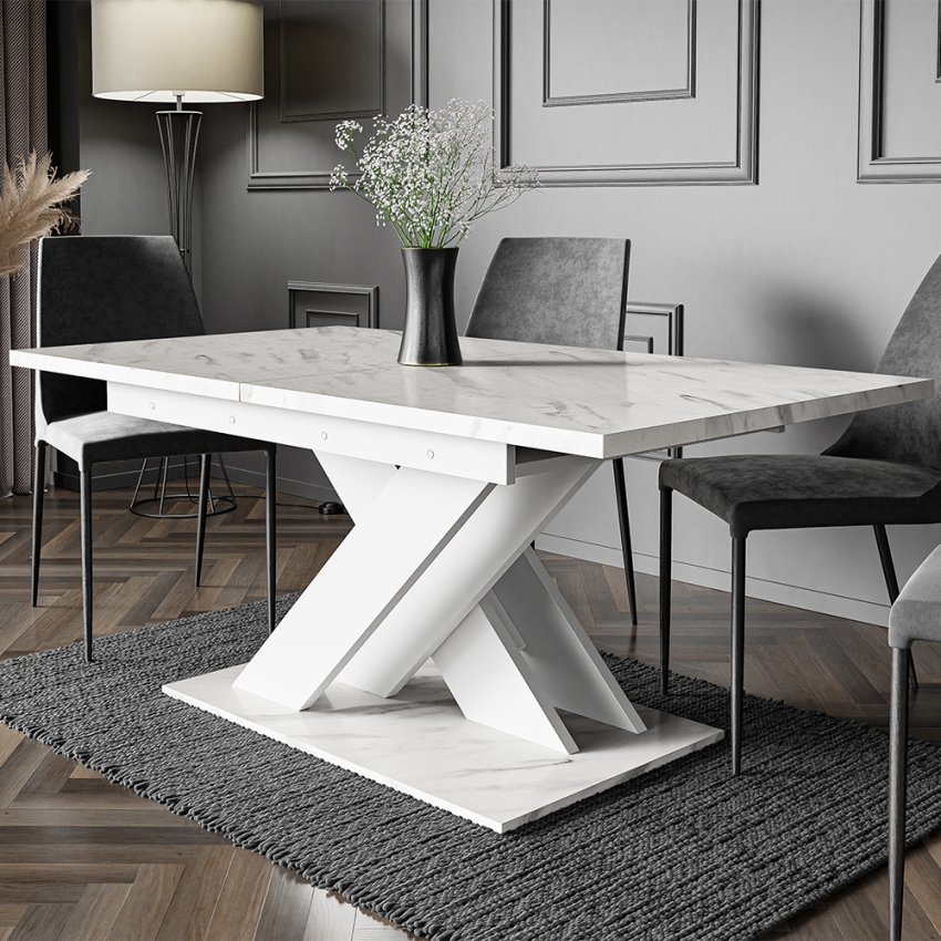 Weißer Ausziehtisch mit Marmoreffekt 140-180cm modernes Design Bronx Aktion Weißer Ausziehtisch mit Marmoreffekt 140-180cm modernes Design Bronx Aktion