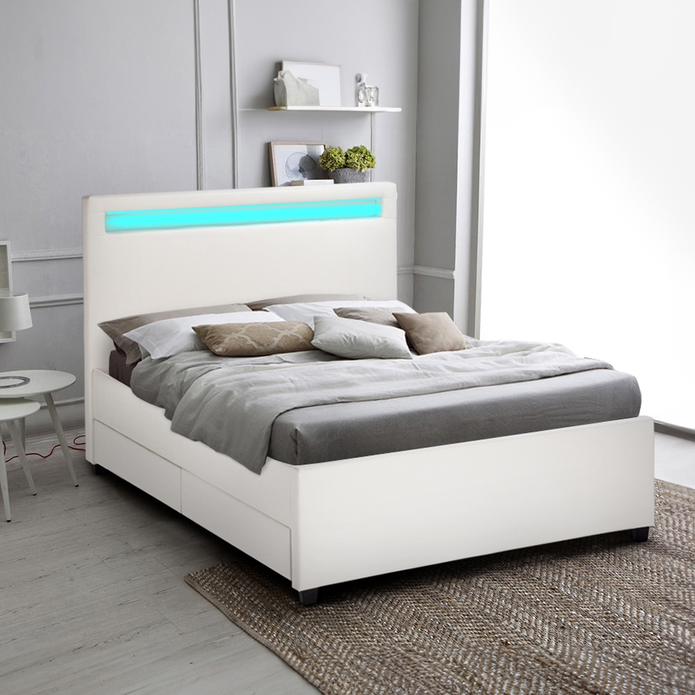 Komplett Groß Einzelbett Lattenrost Led-Kopfende Schubladen 120x190 cm Geneva Aktion Komplett Groß Einzelbett Lattenrost Led-Kopfende Schubladen 120x190 cm Geneva Aktion