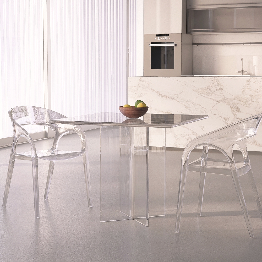 Esstisch aus transparentem Polycarbonat quadratisch 80x80cm Holden Aktion Esstisch aus transparentem Polycarbonat quadratisch 80x80cm Holden Aktion