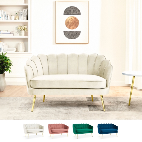 Schalensofa 2-Sitzer aus Samt im Vintage-Stil mit goldfarbenen Beinen Balos Aktion