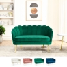 Schalensofa 2-Sitzer aus Samt im Vintage-Stil mit goldfarbenen Beinen Balos 