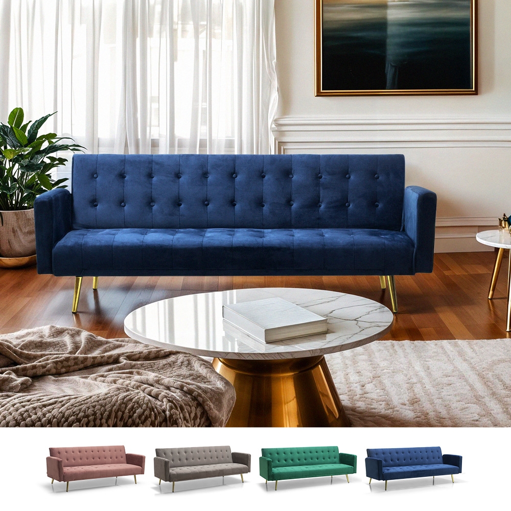 Modernes clic clac 3-Sitzer Samt Schlafsofa Caullae goldene Beine Aktion Modernes clic clac 3-Sitzer Samt Schlafsofa Caullae goldene Beine Aktion