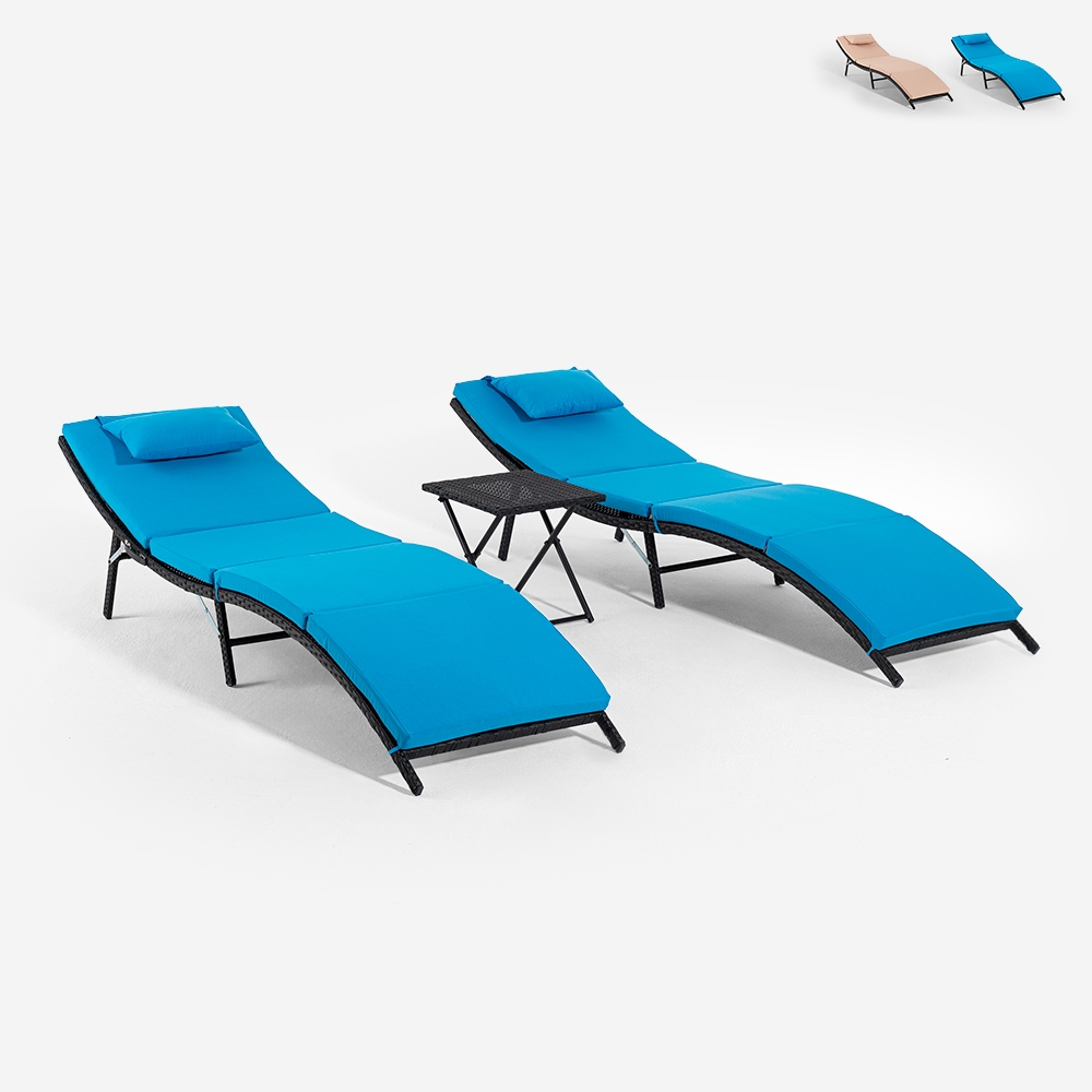 SSet aus 2 Rattan-Gartenliegen mit Klapptisch Lanzarote Aktion SSet aus 2 Rattan-Gartenliegen mit Klapptisch Lanzarote Aktion