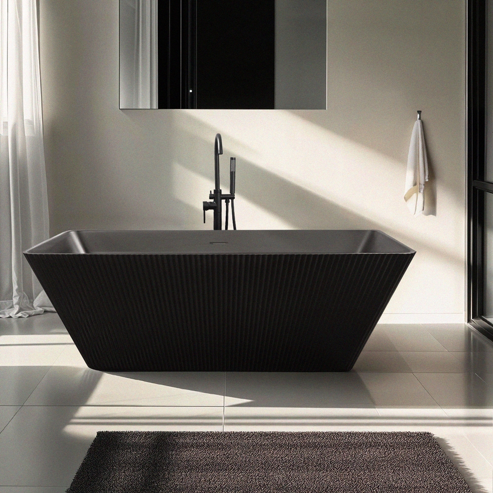 Freistehende Badewanne 170x75cm gerillt schwarz Arkoi Dark Aktion Freistehende Badewanne 170x75cm gerillt schwarz Arkoi Dark Aktion