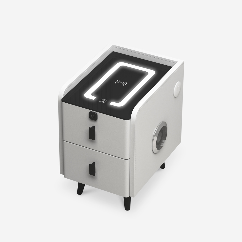 Weißer Nachttisch mit LED-Licht und kabelloser Ladefunktion Tainy Aktion Weißer Nachttisch mit LED-Licht und kabelloser Ladefunktion Tainy Aktion