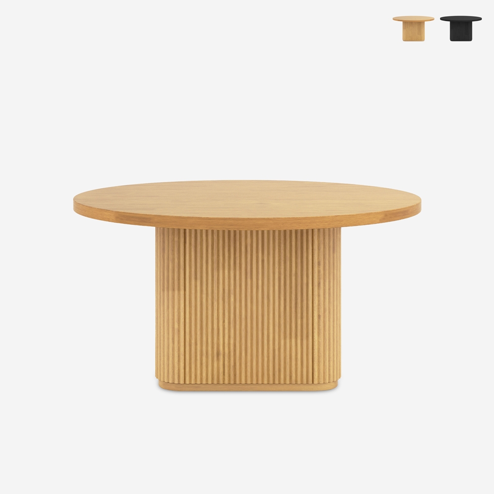 Runder schwarzer Holzcouchtisch 80x45cm gerillt Vaik Aktion Runder schwarzer Holzcouchtisch 80x45cm gerillt Vaik Aktion
