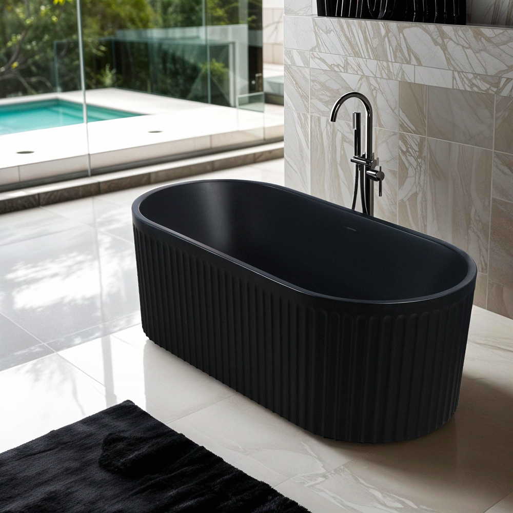 Gerillte freistehende mattschwarze Badewanne 170x80cm Kimolos Dark Aktion Gerillte freistehende mattschwarze Badewanne 170x80cm Kimolos Dark Aktion