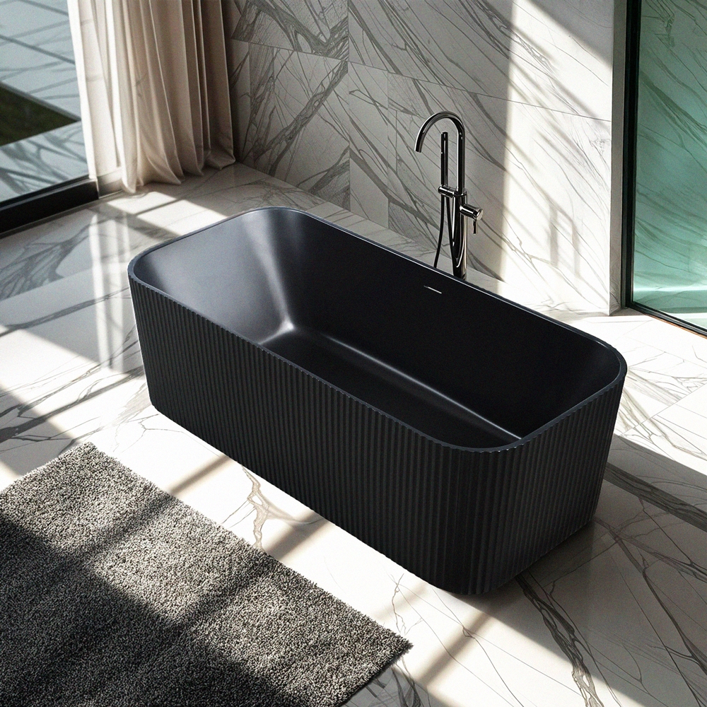 Freistehende mattschwarze rechteckige Badewanne 170x75cm Lemno Dark Aktion