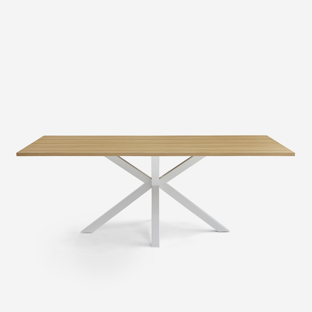 Esstisch aus Holz 200x100cm mit weißen gekreuzten Beinen Moyo Aktion