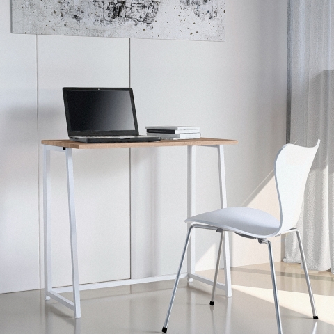 Platzsparender klappbarer Bürotisch in Weiß und Holz 80x45x75 Wolly W Aktion