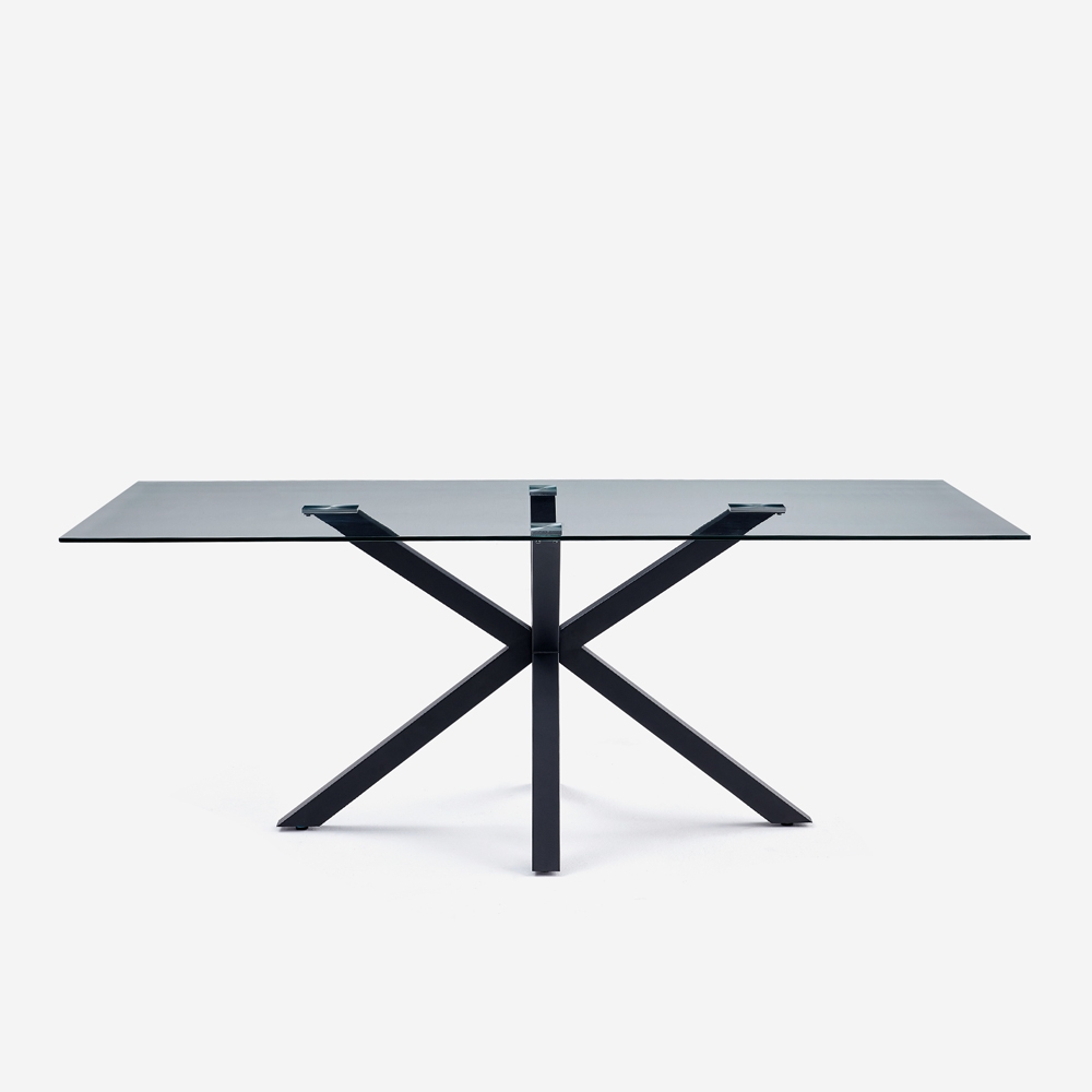 Tisch modern Design aus Glas mit gekreuzten schwarzen Beinen 200x100cm Laka Aktion Tisch modern Design aus Glas mit gekreuzten schwarzen Beinen 200x100cm Laka Aktion