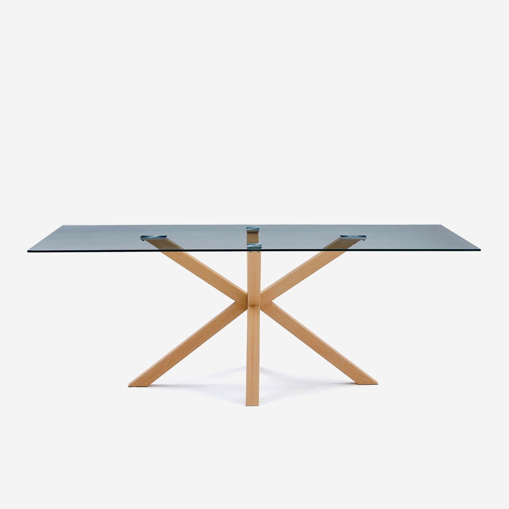 Tisch 200x100cm Design aus Glas und Holz mit gekreuzten Beinen Horo Aktion Tisch 200x100cm Design aus Glas und Holz mit gekreuzten Beinen Horo Aktion