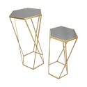 2er-Set hexagonale Couchtische aus goldenem Metall und Spiegel Esagonal Sales