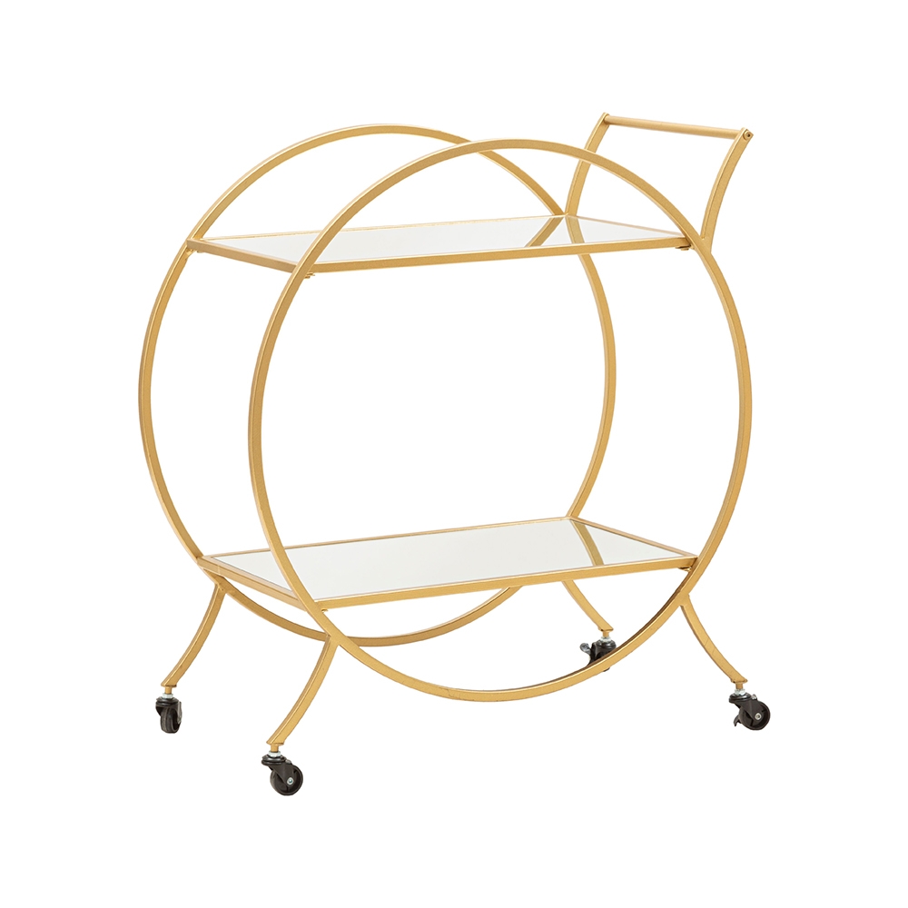 Barwagen aus goldenem Metall mit Spiegelregalen Globe Aktion Barwagen aus goldenem Metall mit Spiegelregalen Globe Aktion