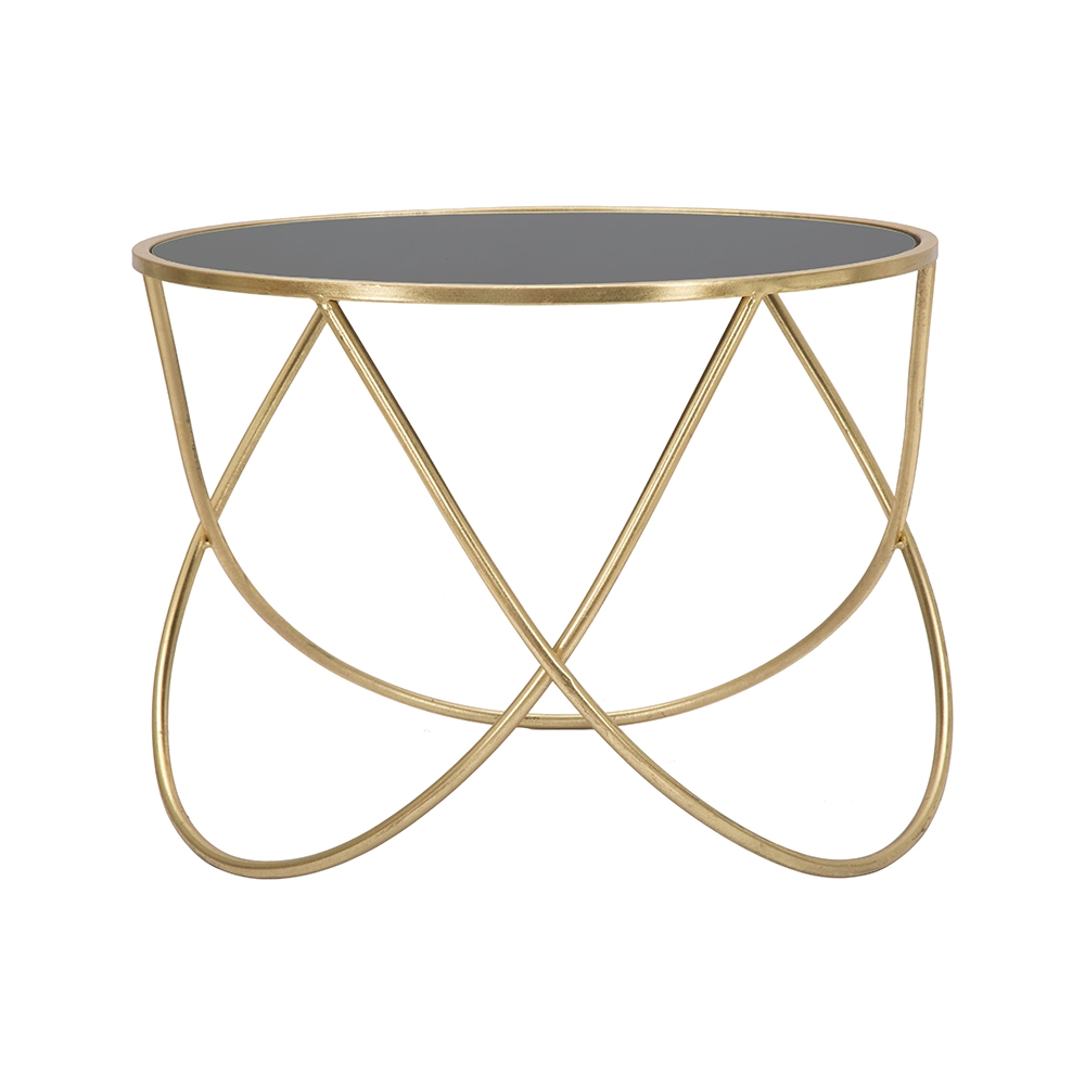Moderner runder Couchtisch 60cm aus goldfarbenem Metall und schwarzem Glas Ring Aktion Moderner runder Couchtisch 60cm aus goldfarbenem Metall und schwarzem Glas Ring Aktion
